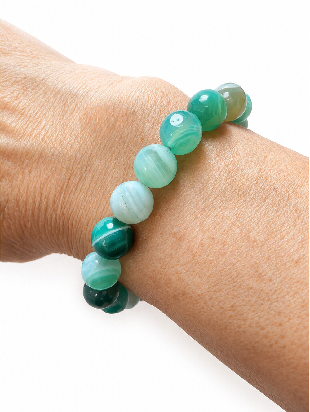 Green Sardonyx Himalayan Agate Banded Stone Bracelet 7" Stretch